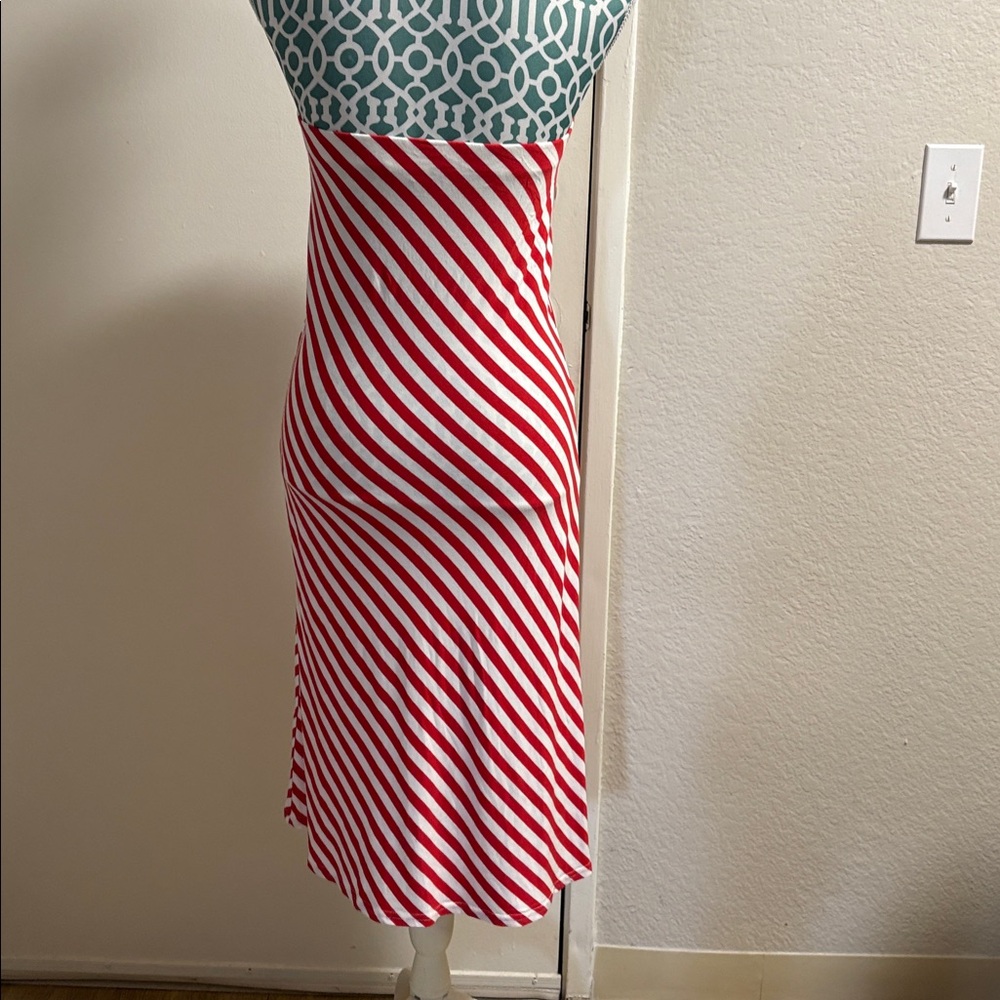 bebe Red and White Diagonal Stripe Strapless Dress - Picture 2 of 6